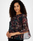 Women's Floral-Print Bell-Sleeve Ruffle Blouse