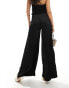 Kaiia satin wide leg trousers in black