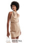 ASOS DESIGN Tall satin cowl neck mini dress with tie waist in taupe