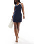 Tommy Jeans halter neck toweling dress in Navy