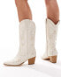 Glamorous embroidered western boots in cream