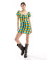 Glamorous scoop neck short sleeve ruched mini dress in bright check