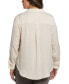 Plus Size Notch Collar Silk Long Sleeve Button-Down Blouse