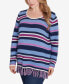 Plus Size Lets Rendez-Blue Printed Long Sleeve Sweater