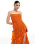 ASOS DESIGN raw edge textured cami maxi dress with ruffles in orange