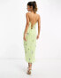 ASOS DESIGN embellished halter midi dress with white beading detail in lime green