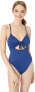 Lucky Brand 169895 Womens V-Neck Keyhole One Piece Swimsuit Navy Size Large