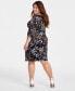 Plus Size Floral Side-Ruched 3/4-Sleeve Dress