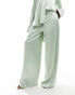 ASOS DESIGN satin pyjama wide leg trouser co-ord in sage green