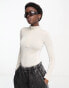 Weekday Bella long sleeve half zip top in off-white colour block