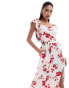 Hollister floral print flutter sleve v-waist midi dress in cream