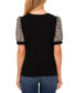 Women's Crochet Puff-Sleeve Mixed-Media Knit Top