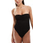 4th & Reckless sofia ruched front crinkle bandeau swimsuit in black