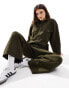 ASOS DESIGN double collar utility boilersuit in premium cloth with turned trouser cuff in khaki