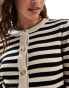 Object knitted button cardigan in cream and black stripe