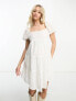 Wednesday's Girl Maternity dobby cotton puff sleeve mini smock dress in white