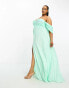 ASOS DESIGN Curve sweetheart neck off shoulder pleated maxi dress in sage green