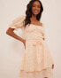 NA-KD bardot tiered mini dress in light pink floral print