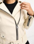 Mango faux leather biker jacket in beige