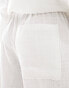 ASOS DESIGN Petite wide leg pull on trouser with linen in white