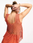 ASOS DESIGN rope crochet vest with fringing co-ord in orange