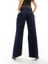 Stradivarius wide leg jean with pleat front in dark blue