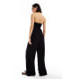 ASOS DESIGN bandeau crinkle bodice wide leg jumpsuit in black