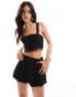 Miss Selfridge pleated lace hem micro short in black co ord