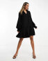 & Other Stories tiered hem mini shirt dress in black