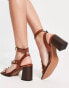 ASOS DESIGN Halter studded mid heeled sandals in tan