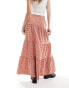 Miss Selfridge tiered maxi gingham skirt in rust