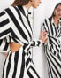 ASOS EDITION satin long sleeve shirt dress in monochrome stripe