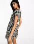 ASOS DESIGN plisse puff sleeve mini dress with elastic side tie in daisy