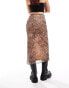 Monki mesh midi skirt with side split in brown leopard print