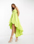 ASOS DESIGN Cotton ruched bandeau midi dress with high low hem in lime green