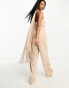 In The Style x Georgia Louise fringed scarf detail wide leg jumpsuit in stone