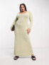 ASOS DESIGN Curve v neck long sleeve maxi dress in sage