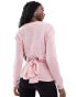 Glamorous wrap front jumper in baby pink knit