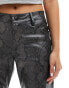 Noisy May faux leather slim fit trousers in grey snake print