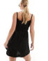 SNDYS linen ruched strappy mini dress in black