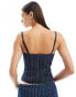 Lioness denim cami corset top with bow detail co-ord in dark blue pinstripe