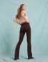 Miss Selfridge low rise deep fold over waistband flare legging in chocolate