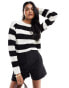 JJXX cropped boxy stripe ribbed jumper in black & beige