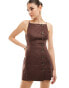 SNDYS linen square neck button down cami mini dress in chocolate