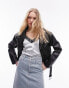 Topshop faux leather cropped biker jacket in black