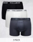 Pull&Bear 3 pack contrast grey waistband boxers in black