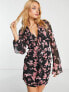 ASOS DESIGN ruched mini dress with fluted sleeves in butterfly print