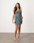 ASOS EDITION structured ruched bust corset detail mini dress in slate blue