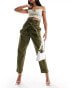 & Other Stories belted high waist straight leg trousers in dark khaki