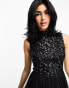 Maya high neck mini dress with delicate sequin black